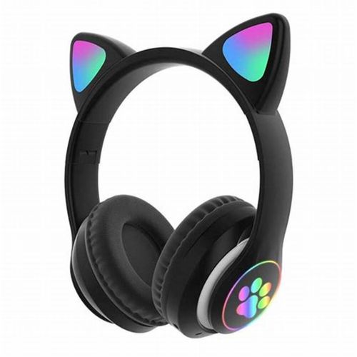 Black CAT STN-28 Pro Wireless Bluetooth Headphones – Black Edition with RGB Lights & Type-C Charging