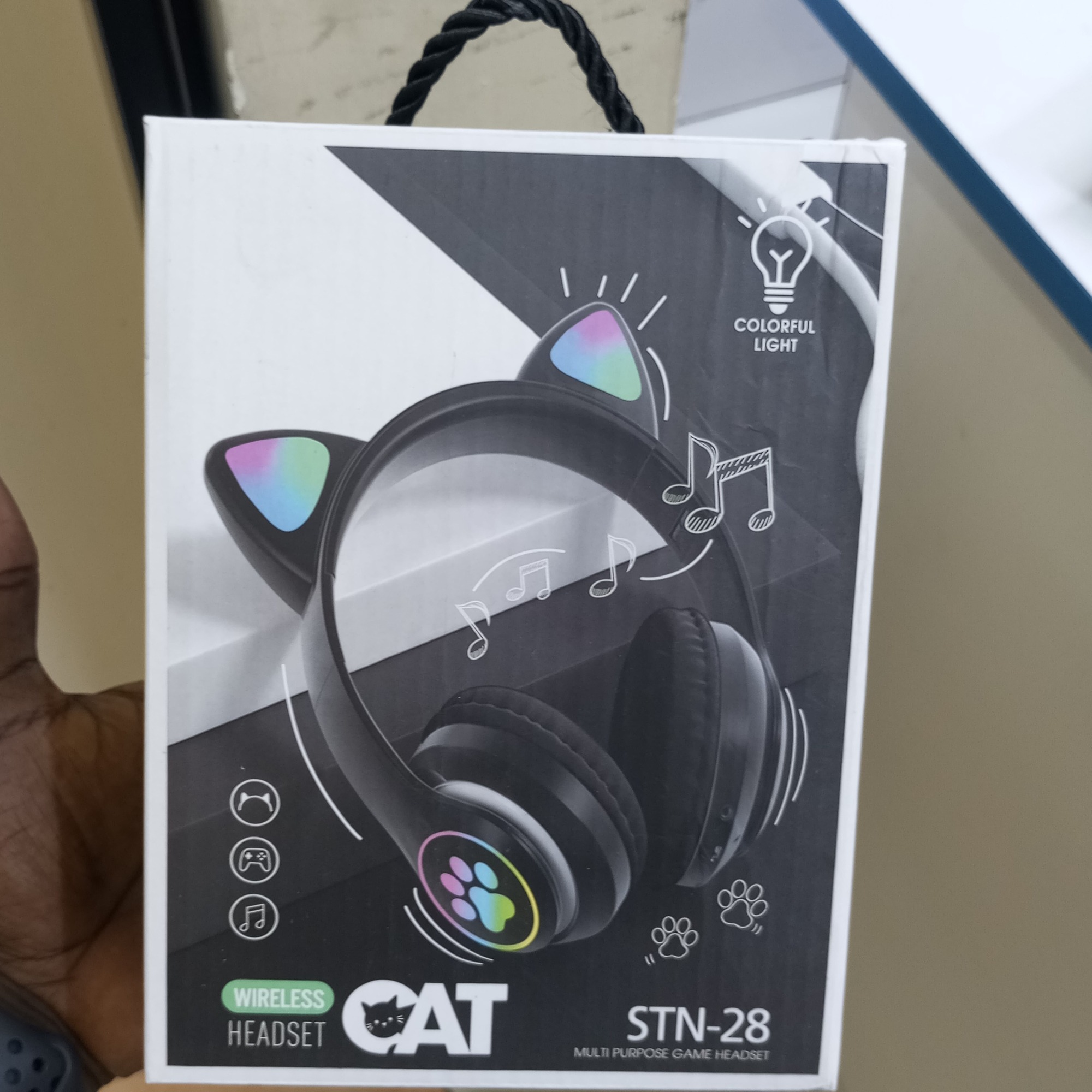 Black CAT STN-28 Pro Wireless Bluetooth Headphones – Black Edition with RGB Lights & Type-C Charging