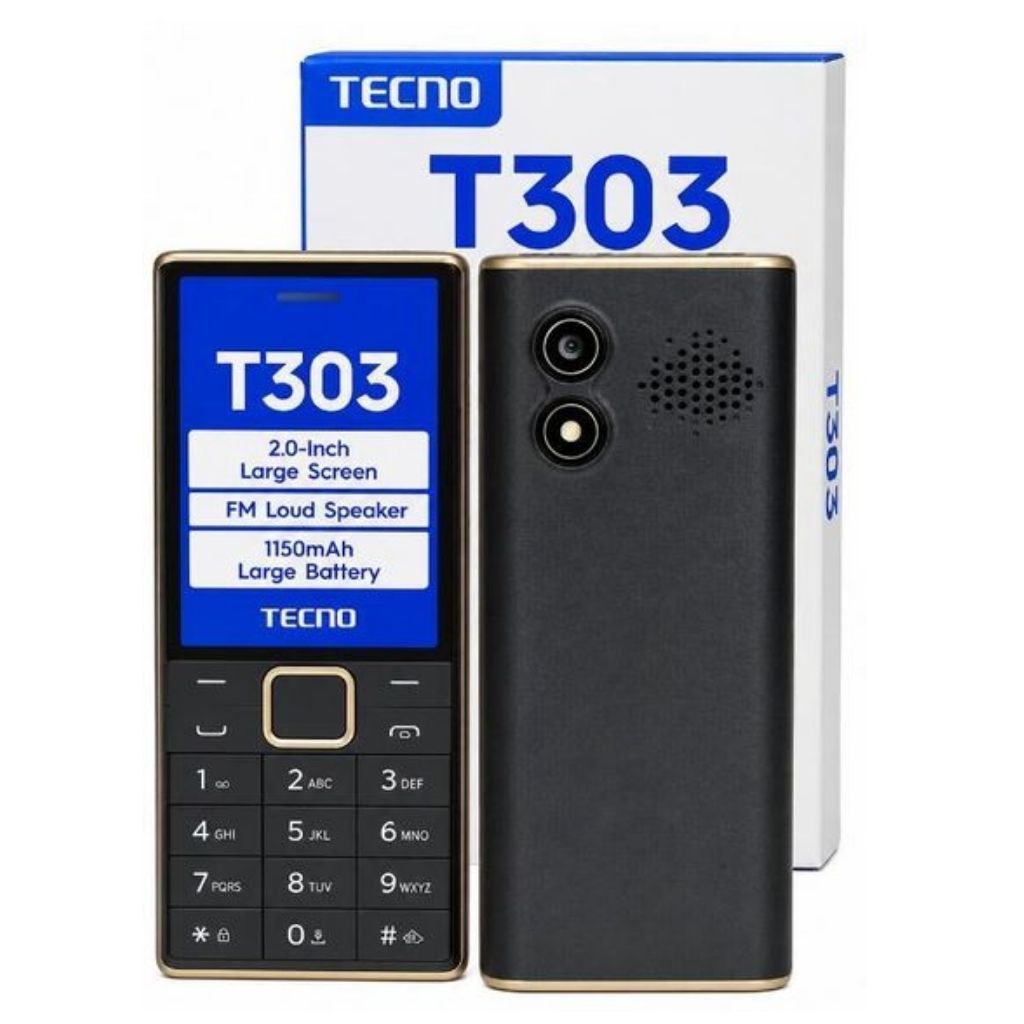 Tecno T303 Dual SIM Feature Phone 32GB Expandable 1150mAh Battery FM Radio Torch Bluetooth Strong Battery Kabambe Phone Affordable Simple Phone Kenya