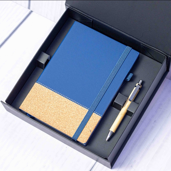 EcoBase Cork Notebook & Bamboo Pen Gift Set – Premium A5 Journal with Elastic Closure | Eco-Friendly Office & School Writing Kit