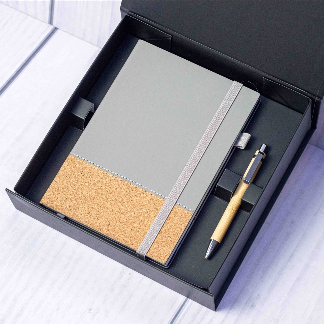EcoBase Cork Notebook & Bamboo Pen Gift Set – Premium A5 Journal with Elastic Closure | Eco-Friendly Office & School Writing Kit