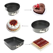 Limited Offer 3-Piece Non-Stick Springform Baking Tins Heart Round Square Cake Pan Set Removable Base