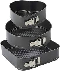 Limited Offer 3-Piece Non-Stick Springform Baking Tins Heart Round Square Cake Pan Set Removable Base