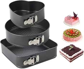 Limited Offer 3-Piece Non-Stick Springform Baking Tins Heart Round Square Cake Pan Set Removable Base