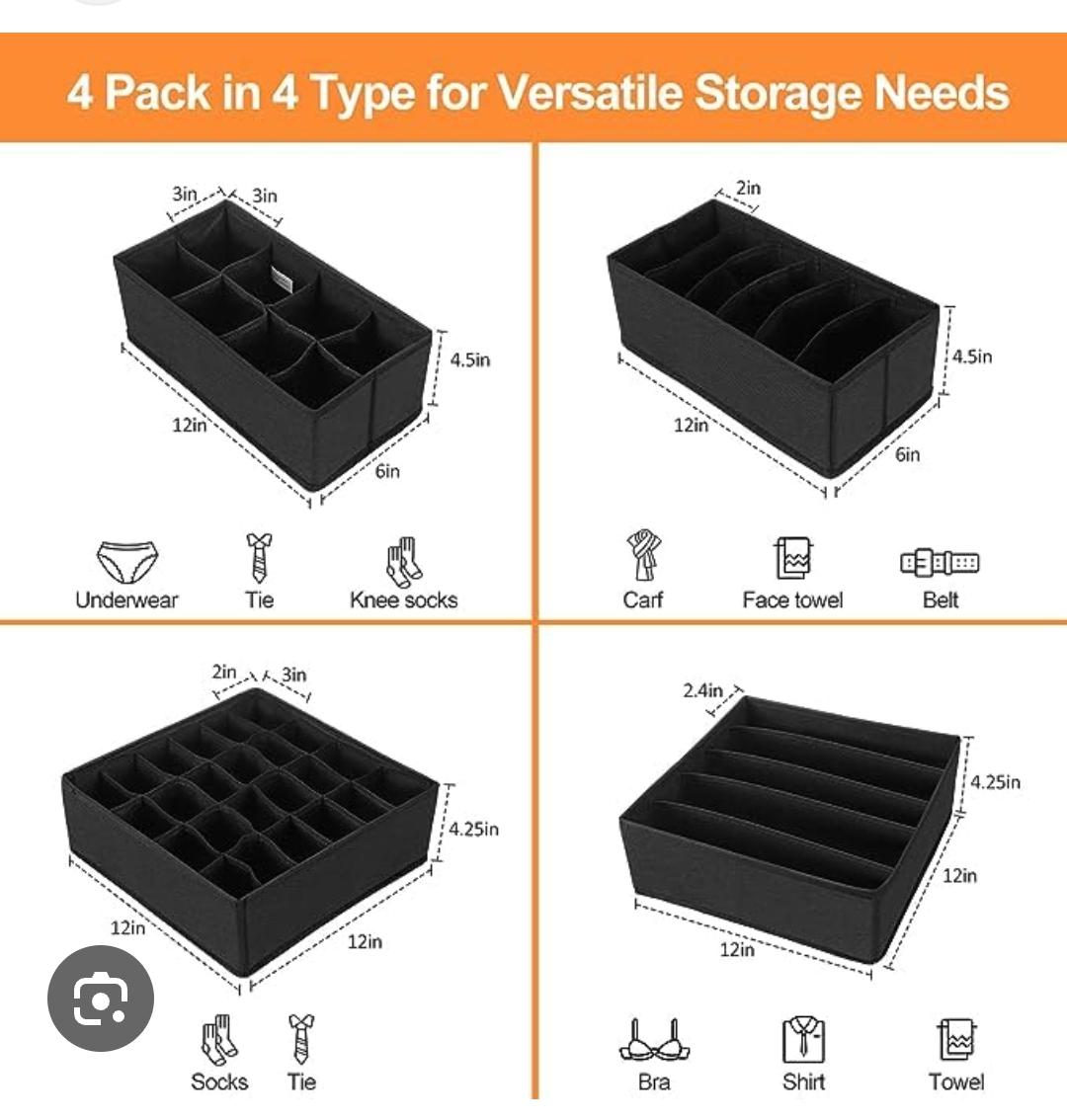 Foldable 4-in-1 Under Garment Organizer Set – Closet Storage Box for Bras, Panties, Socks & Ties, Drawer Divider Organizer, Space-Saving Wardrobe Storage Solution for Home Organization