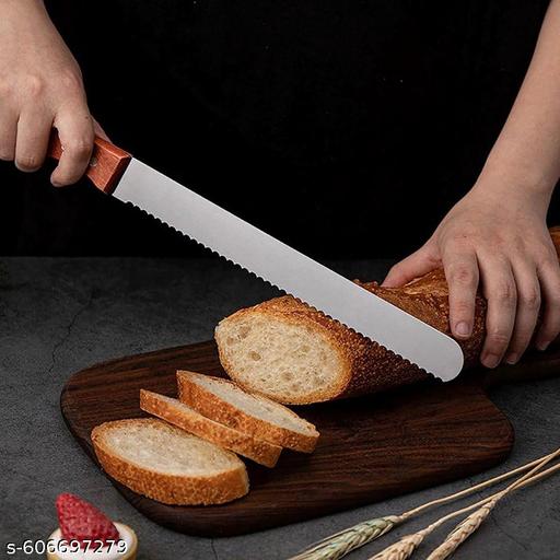 Stainless Steel Serrated Bread & Cake Knife with Wooden Handle – Long Blade for Bread, Toast & Cake Cutting