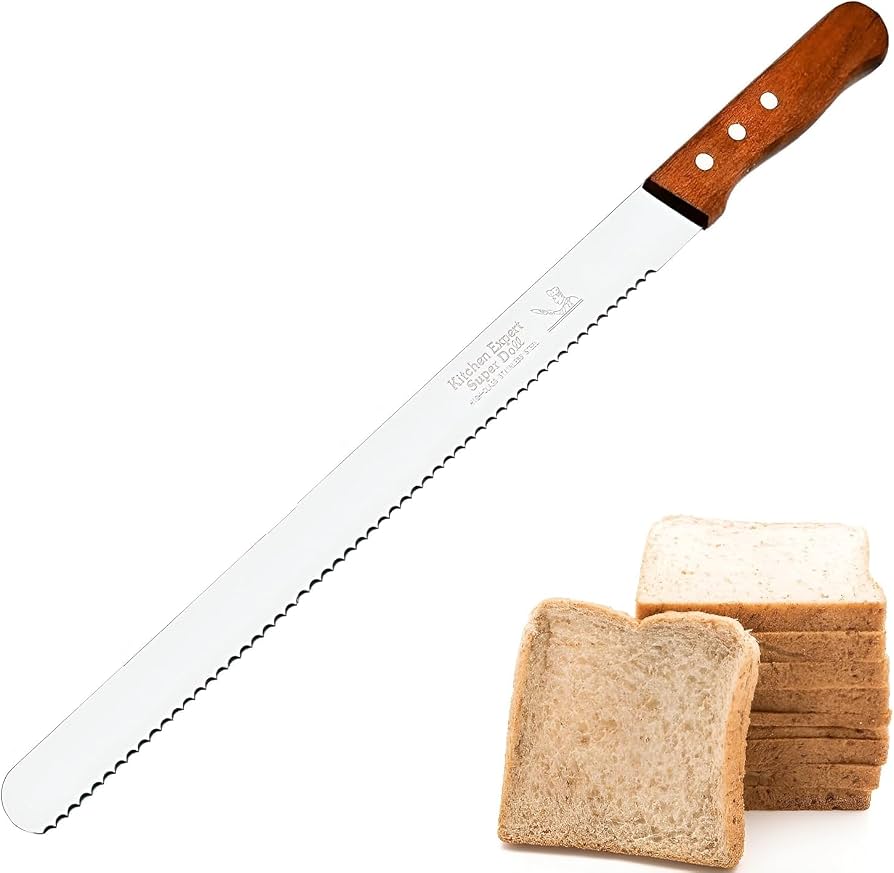 Stainless Steel Serrated Bread & Cake Knife with Wooden Handle – Long Blade for Bread, Toast & Cake Cutting
