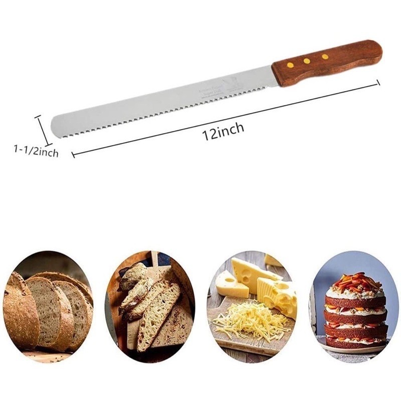 Stainless Steel Serrated Bread & Cake Knife with Wooden Handle – Long Blade for Bread, Toast & Cake Cutting