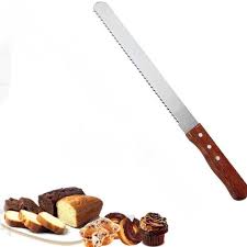 Stainless Steel Serrated Bread & Cake Knife with Wooden Handle – Long Blade for Bread, Toast & Cake Cutting