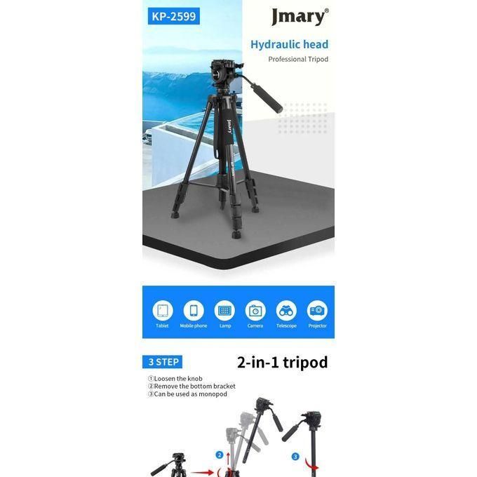 Jmary KP-2599 Aluminum Alloy Camera Tripod with Fluid Head 360° Rotation for Photography Video Shooting and Live Streaming Setup