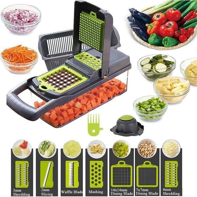 12-in-1 Multifunctional Vegetable Chopper & Slicer – Kitchen Cutter, Grater & Food Prep Set with Container
