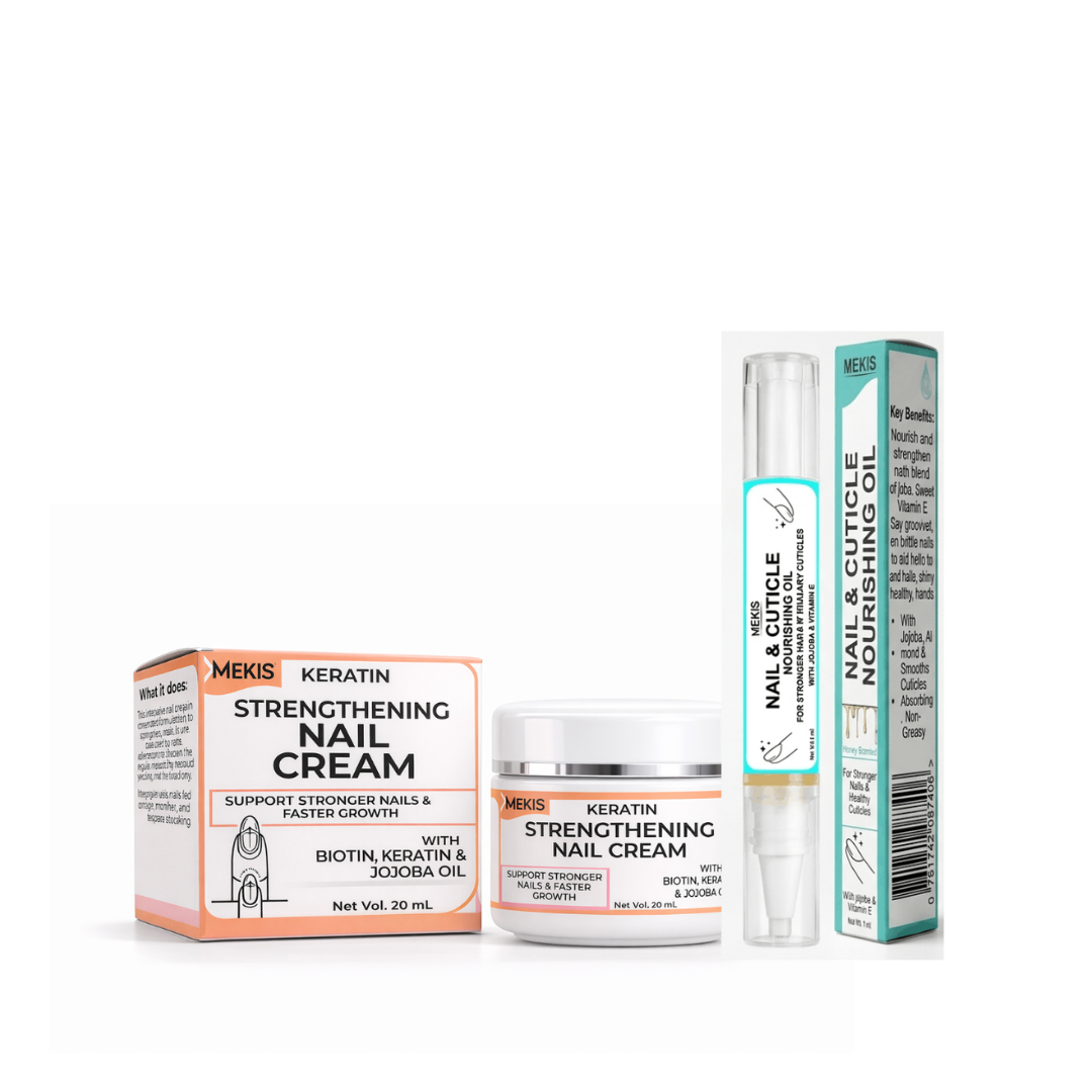 Mekis Keratin Nail Cream + Nourishing Cuticle Oil Pen - Strengthens weak, brittle, and peeling nails,Supports healthier nail growth