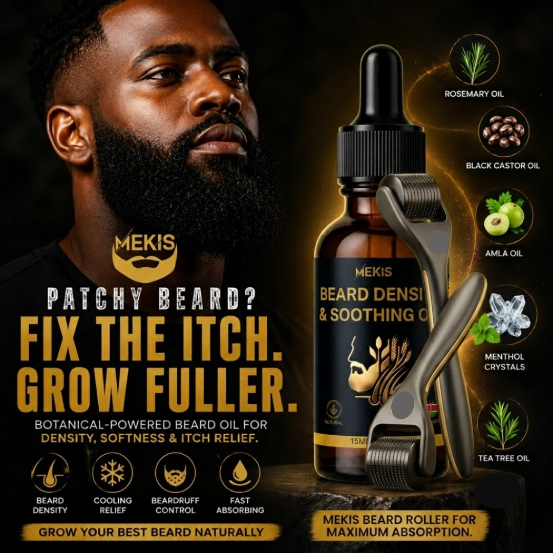 Mekis Beard Growth & Soothing Kit Fuller Beard - Clean Follicles &  Itch-Free Growth Support