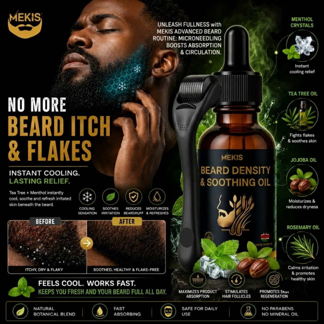 Mekis Beard Growth & Soothing Kit Fuller Beard - Clean Follicles &  Itch-Free Growth Support