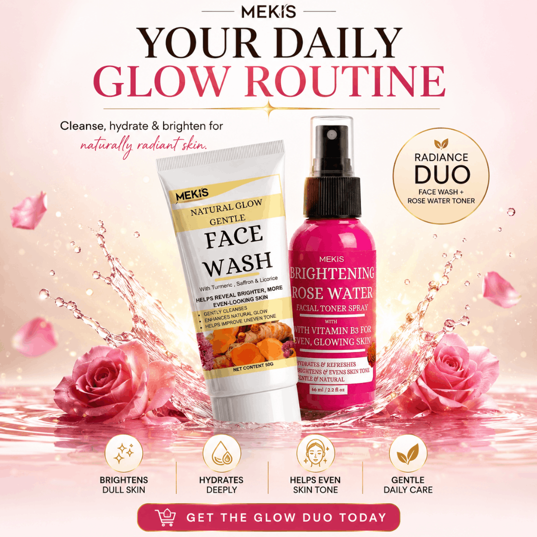 Mekis Natural Glow Face Wash + Brightening Rose Water Toner - Helps brighten dull-looking skin