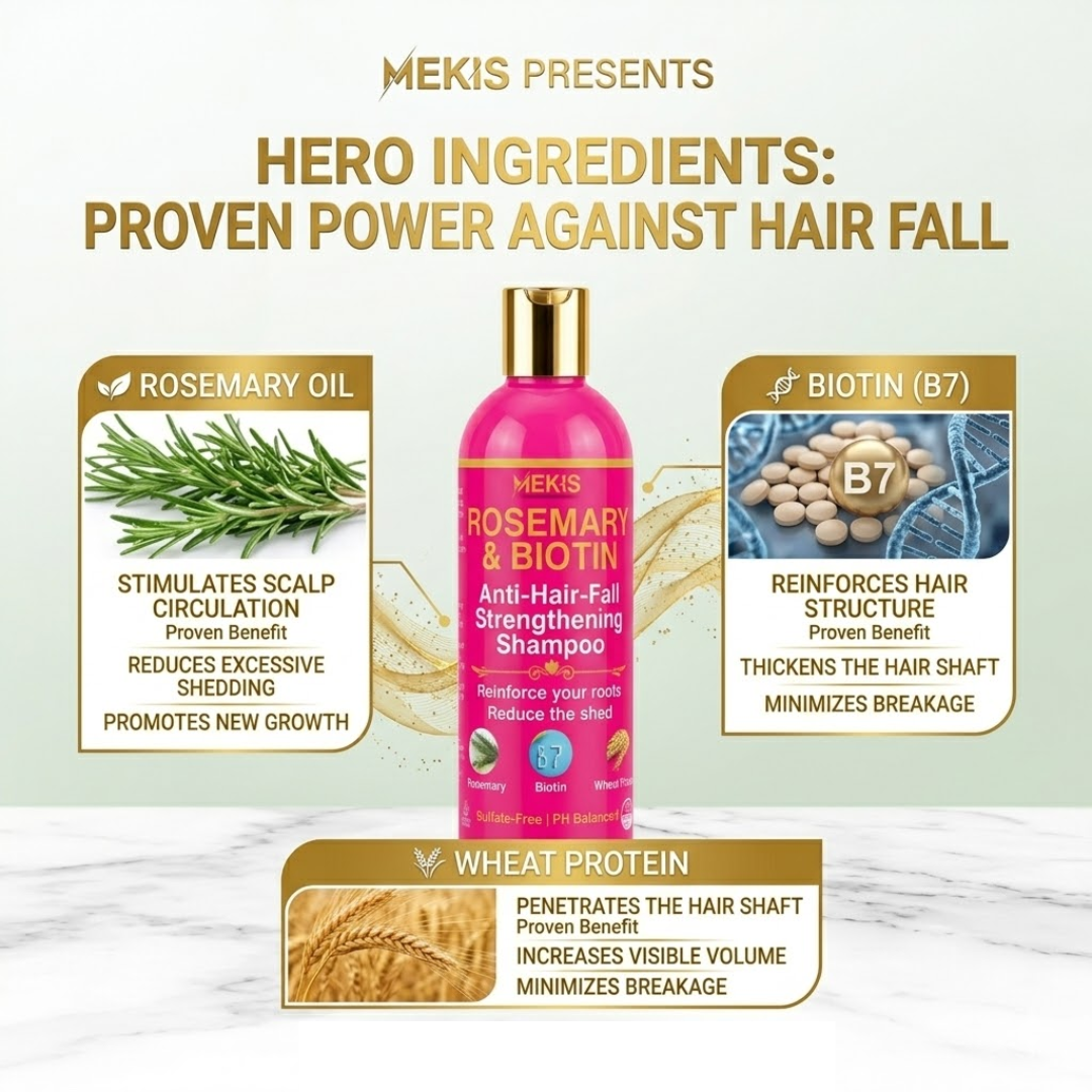 Mekis Rosemary & Biotin Anti-Hair-Fall Strengthening Shampoo - Drastically Reduces Shedding