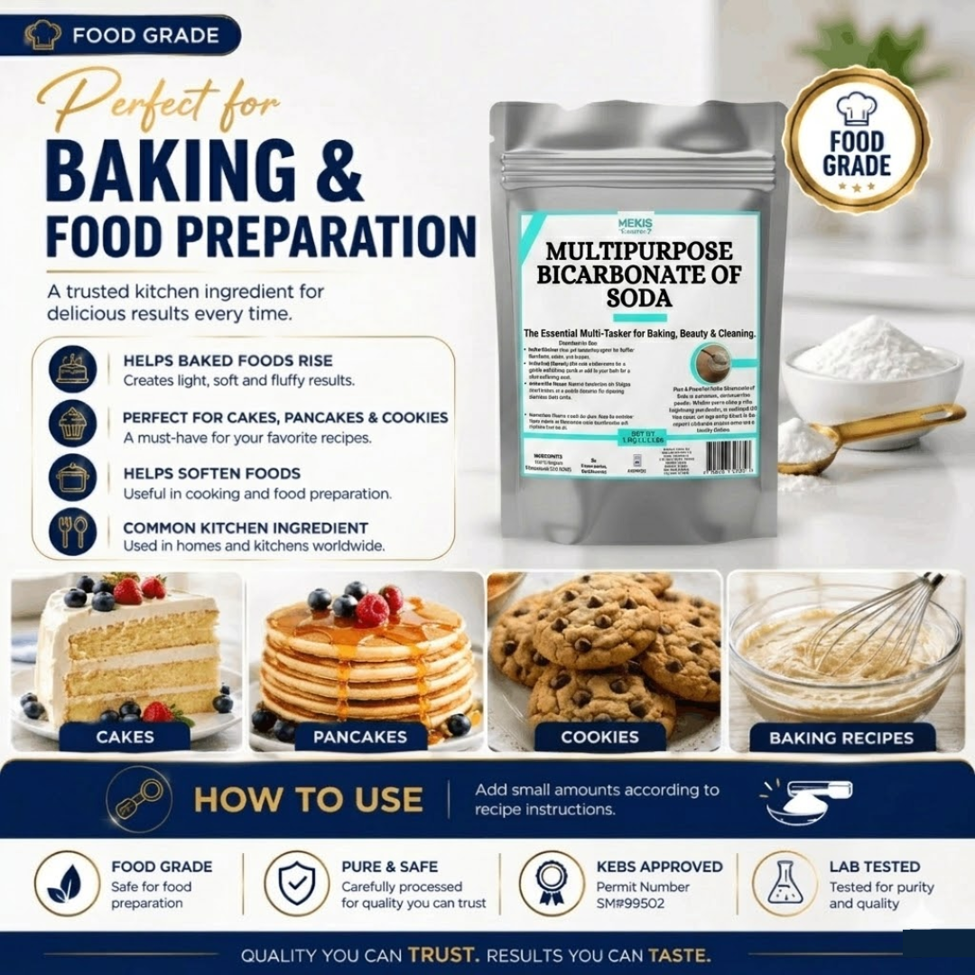 Mekis Pantry Multipurpose Bicarbonate of Soda (Food Grade) - ,A trusted household essential for baking, cleaning, deodorizing, and more.