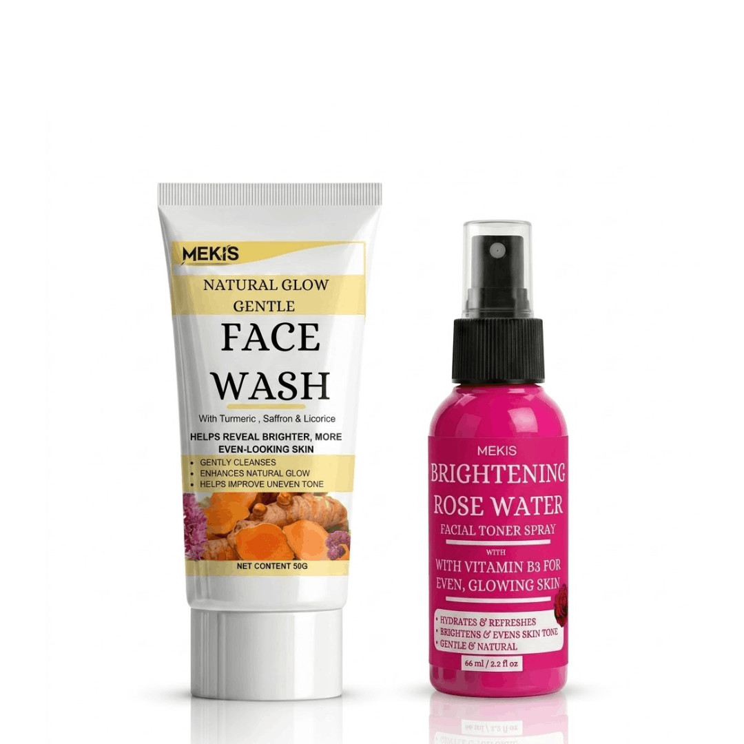 Mekis Natural Glow Face Wash + Brightening Rose Water Toner - Helps brighten dull-looking skin