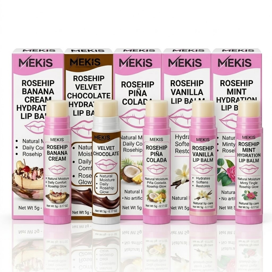 Mekis Rosehip Hydration Lip Balm Set – 5 Flavors in One Collection