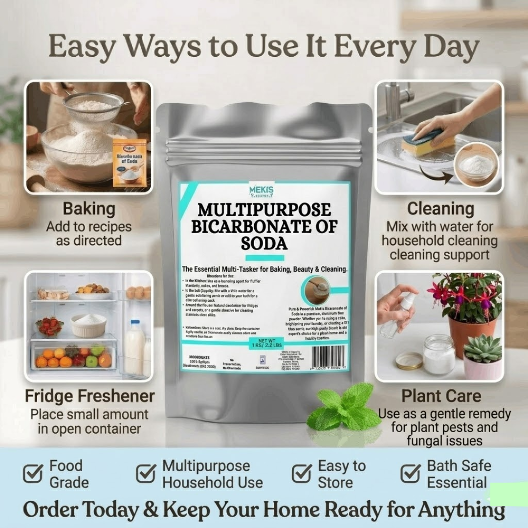 Mekis Pantry Multipurpose Bicarbonate of Soda (Food Grade) - ,A trusted household essential for baking, cleaning, deodorizing, and more.