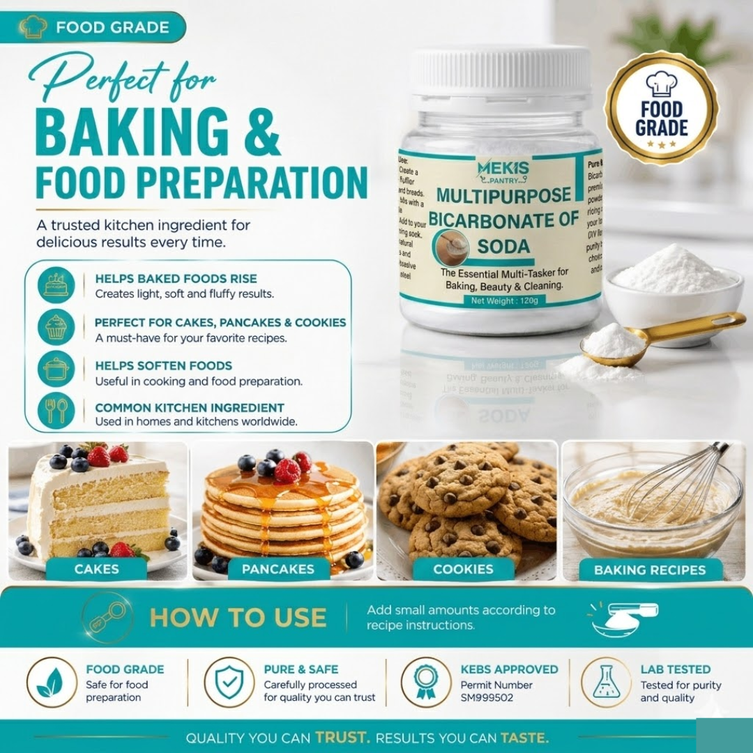 Mekis Pantry Multipurpose Bicarbonate of Soda (Food Grade) - A trusted household essential for baking, cleaning, deodorizing, and more.