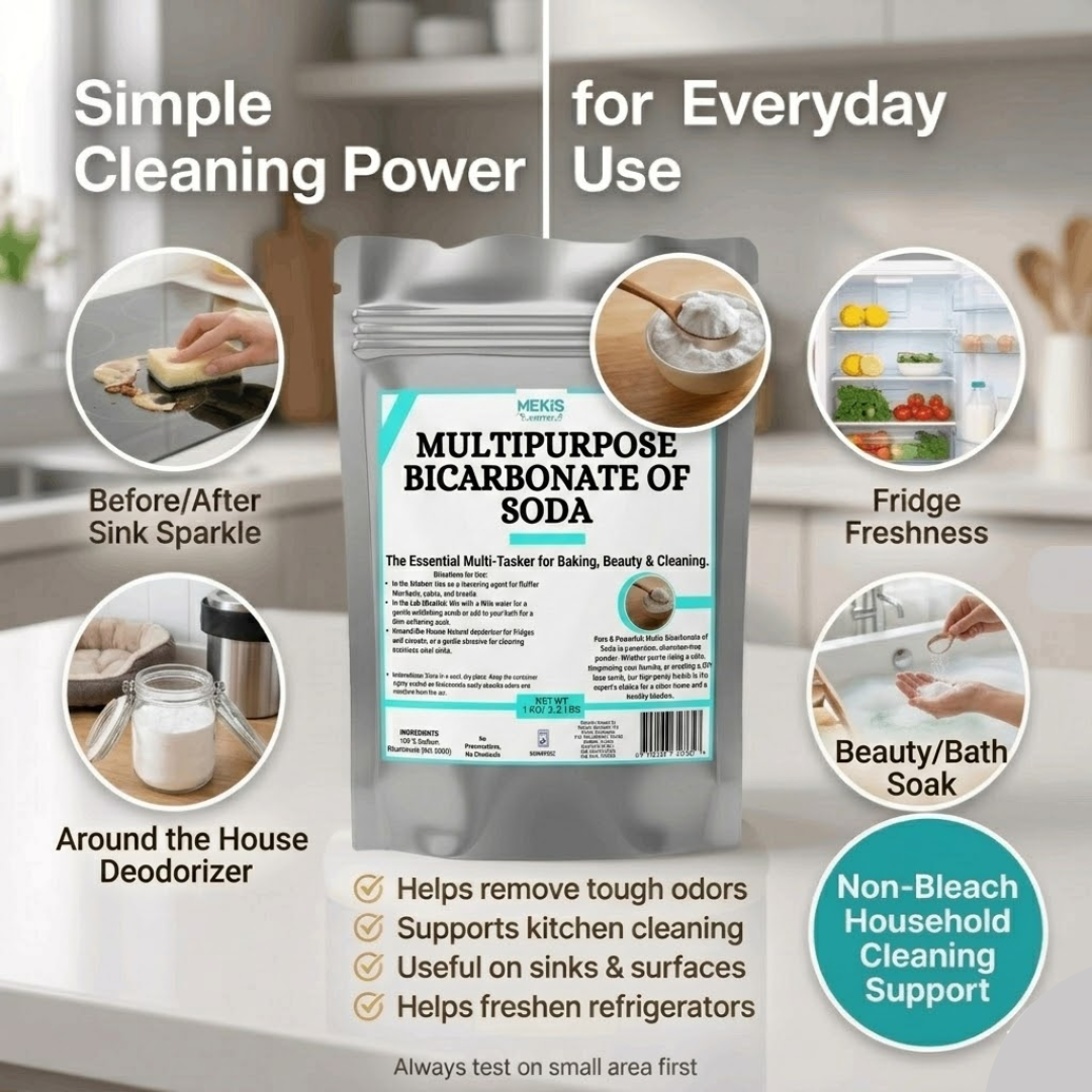 Mekis Pantry Multipurpose Bicarbonate of Soda (Food Grade) - ,A trusted household essential for baking, cleaning, deodorizing, and more.