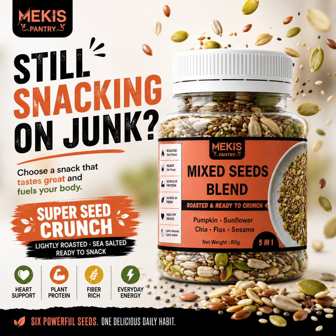 Mekis Pantry 5 in 1 Mixed Seeds Blend - Lightly roasted and lightly sea salted for great taste