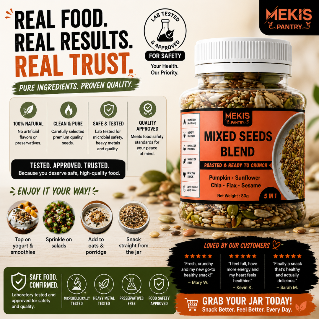 Mekis Pantry 5 in 1 Mixed Seeds Blend - Lightly roasted and lightly sea salted for great taste