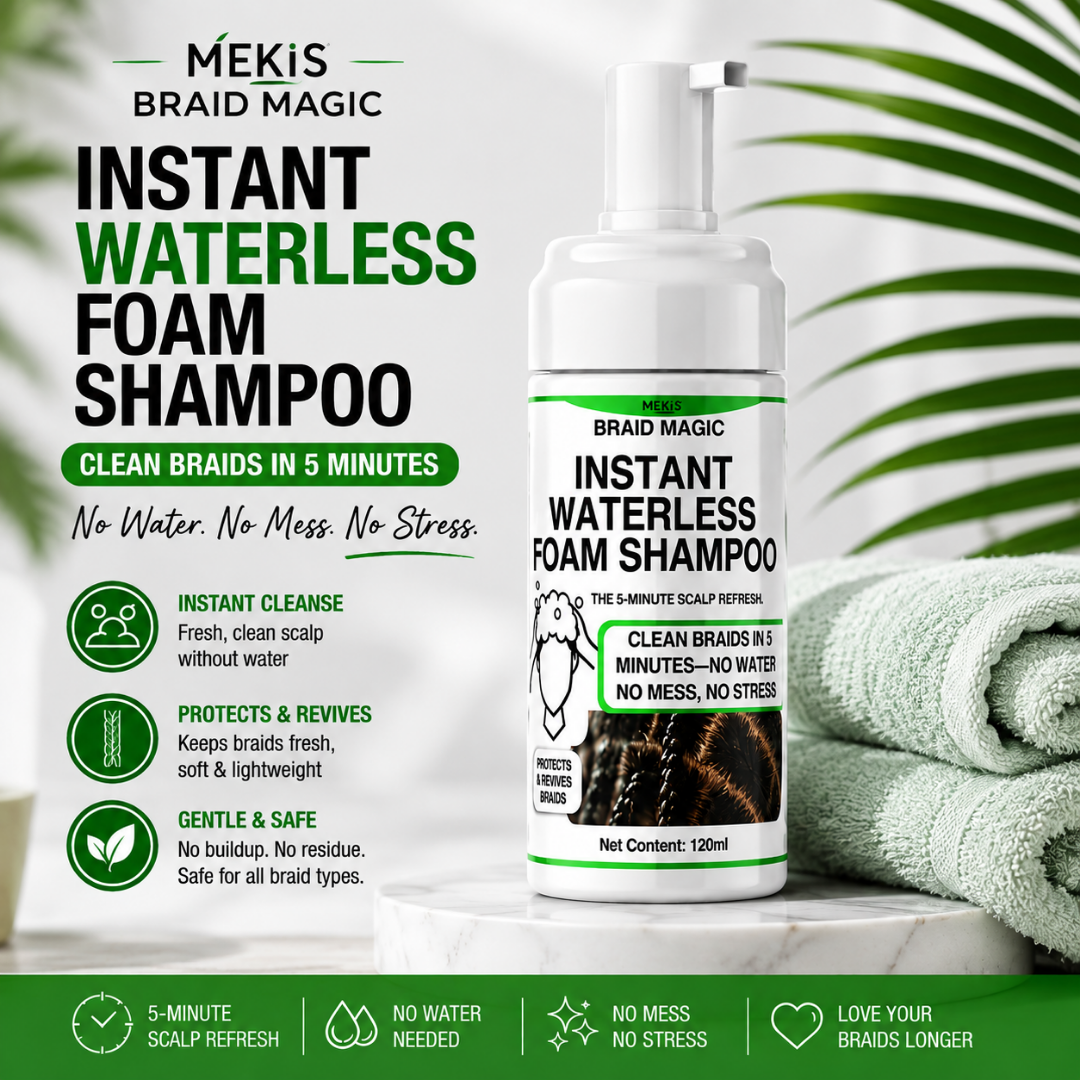 Mekis Waterless Foam Shampoo - Clean Braids in 5 Minutes—No Water, No Mess, No Stress.