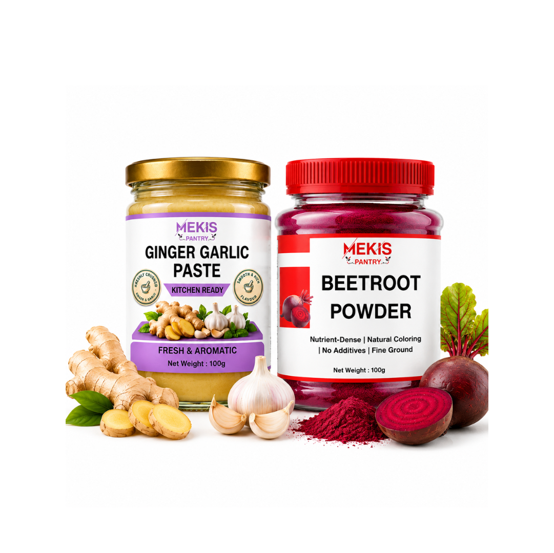 Mekis Pantry Ginger Garlic Paste + Beetroot Powder Bundle  - Kitchen ready,Skip the peeling, chopping and blending