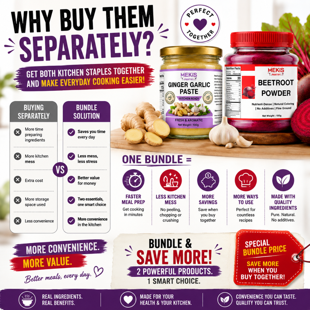 Mekis Pantry Ginger Garlic Paste + Beetroot Powder Bundle  - Kitchen ready,Skip the peeling, chopping and blending