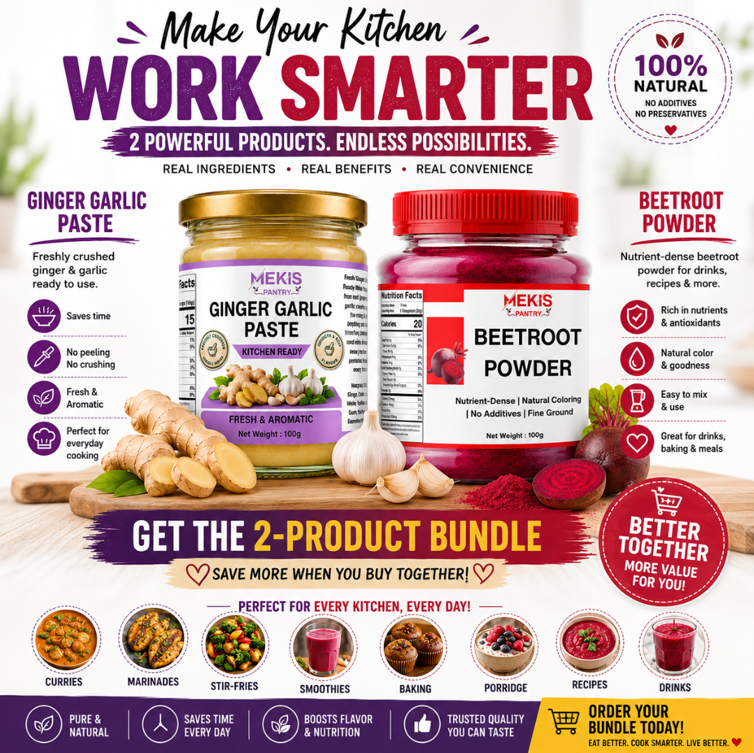 Mekis Pantry Ginger Garlic Paste + Beetroot Powder Bundle  - Kitchen ready,Skip the peeling, chopping and blending