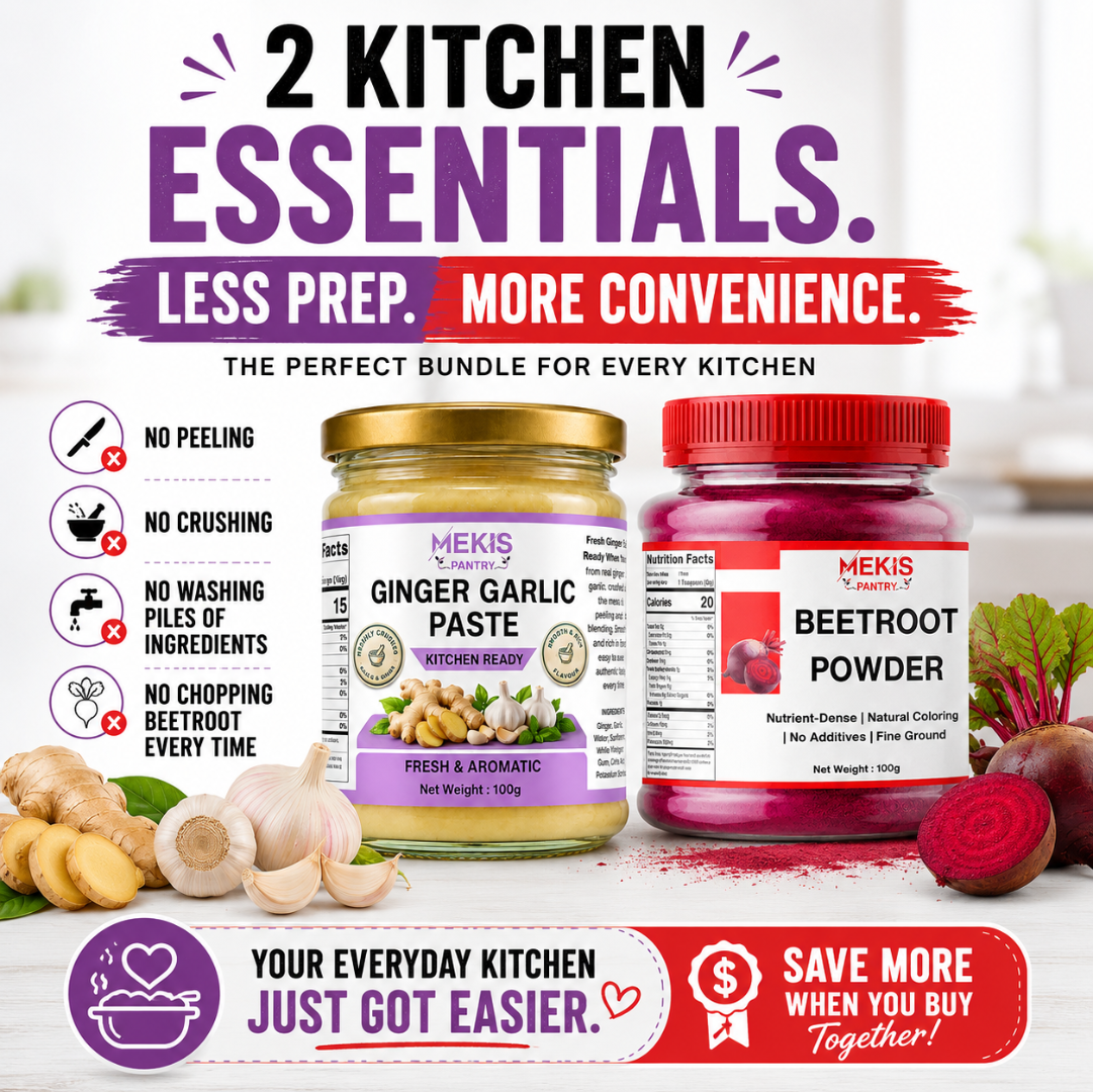 Mekis Pantry Ginger Garlic Paste + Beetroot Powder Bundle  - Kitchen ready,Skip the peeling, chopping and blending