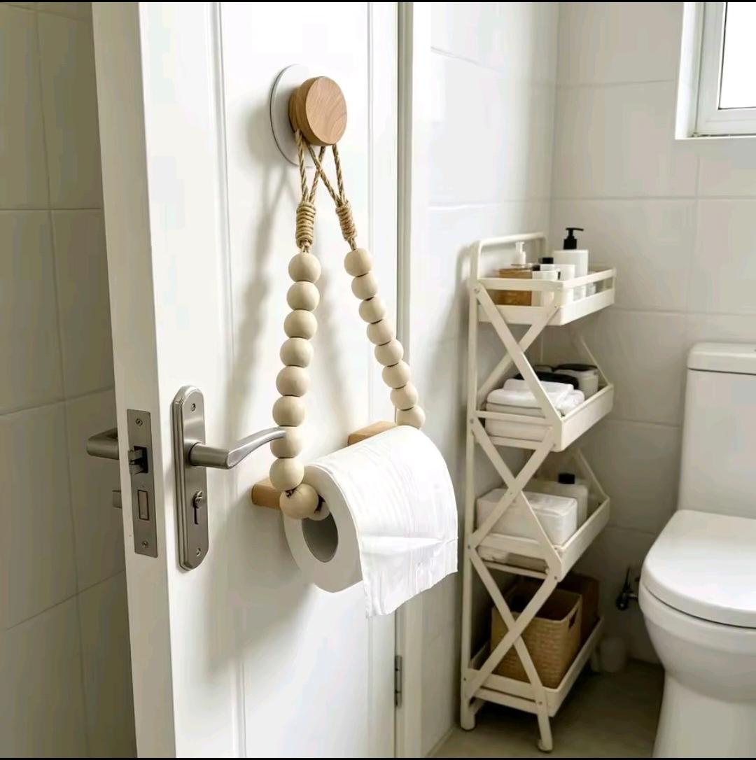 Rustic wooden Bead Tissue Holder with self adhesive Sticker