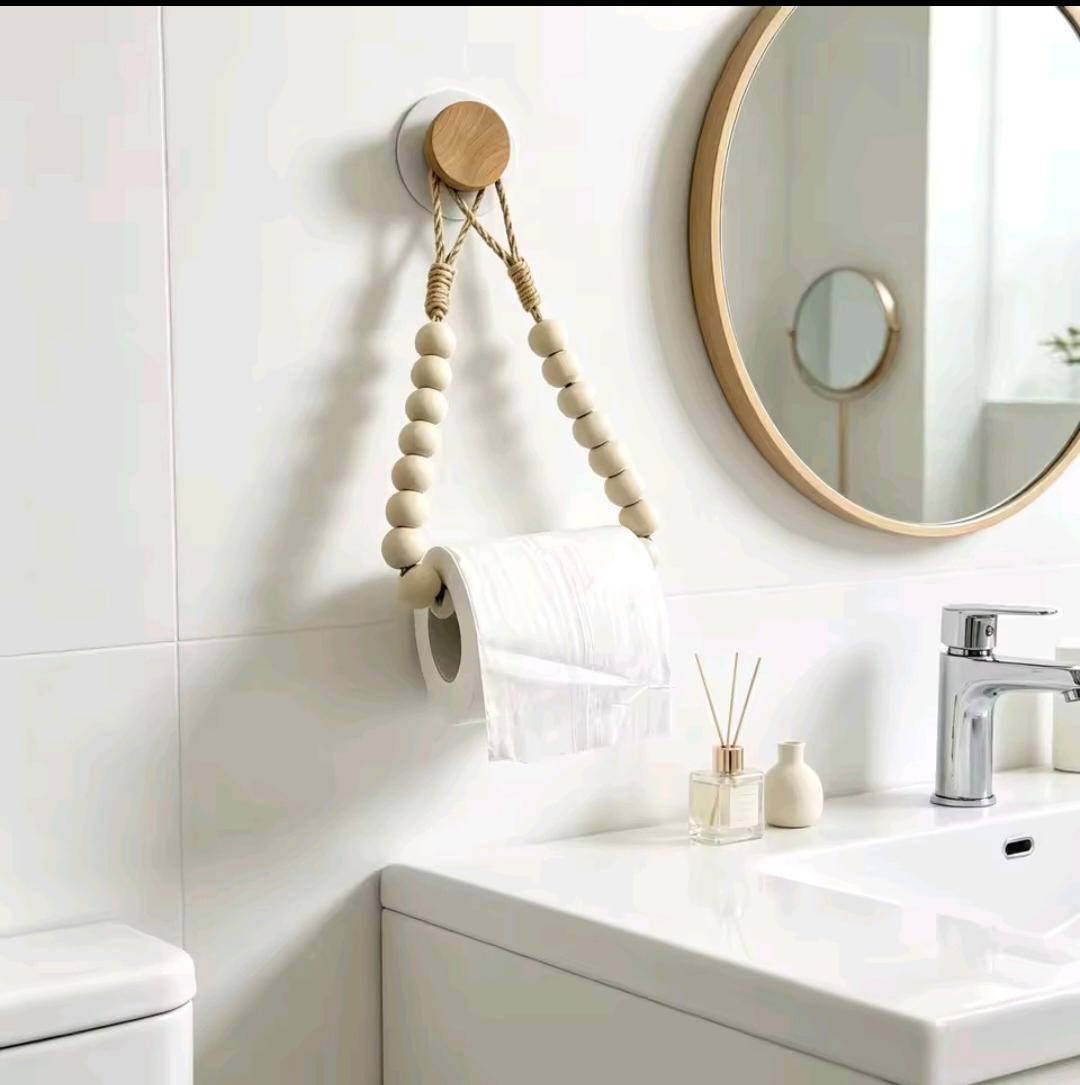 Rustic wooden Bead Tissue Holder with self adhesive Sticker