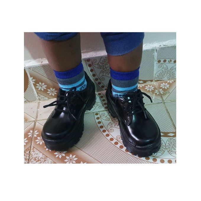 100% Genuine Leather Black  Back to school Shoes