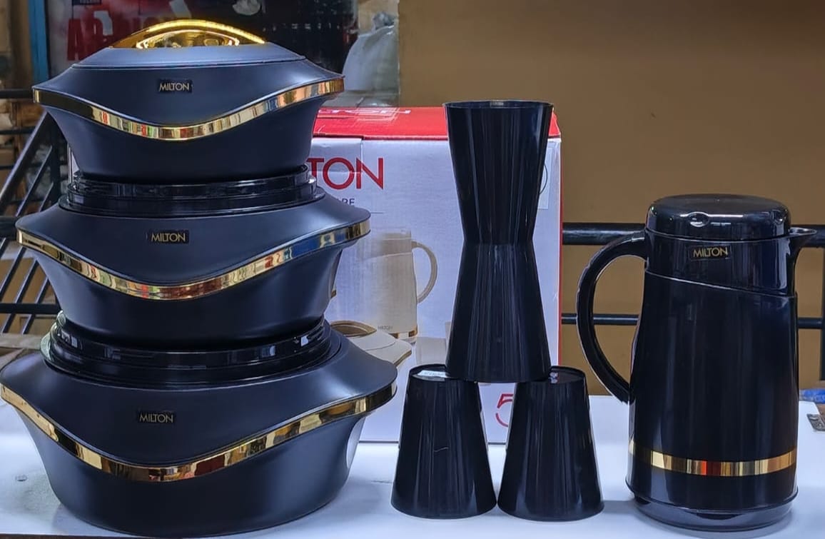 8PCS MILTON PEARL COMBO Hotpots Set with Tumblers & 1L Flask – Insulated Food Storage & Beverage Gift Set for Home & Travel