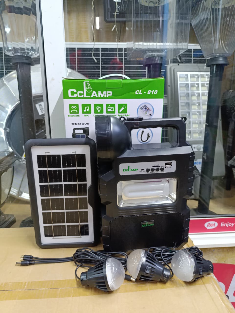 CcLamp CL-810 Solar Lighting System Kit with 3 LED lights,BT Speaker,Radio,10W Spotlight, Mobile Charging Lighting 10-12 hours