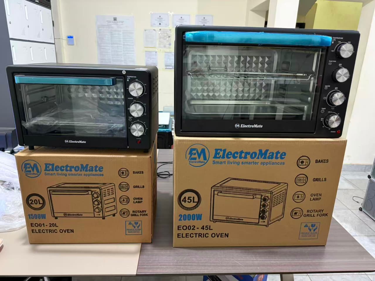 Here's a polished description for both sizes:

Electromate Electric Oven

Prepare delicious meals with ease using the Electromate Electric Oven. Designed for baking, grilling, roasting, and toasting,