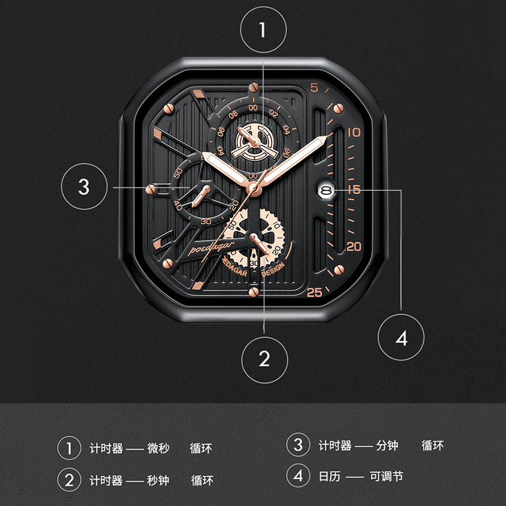 Swiss brand's new multifunctional men's watch belt style quartz watch live broadcast foreign trade hot item, one piece dropshipping