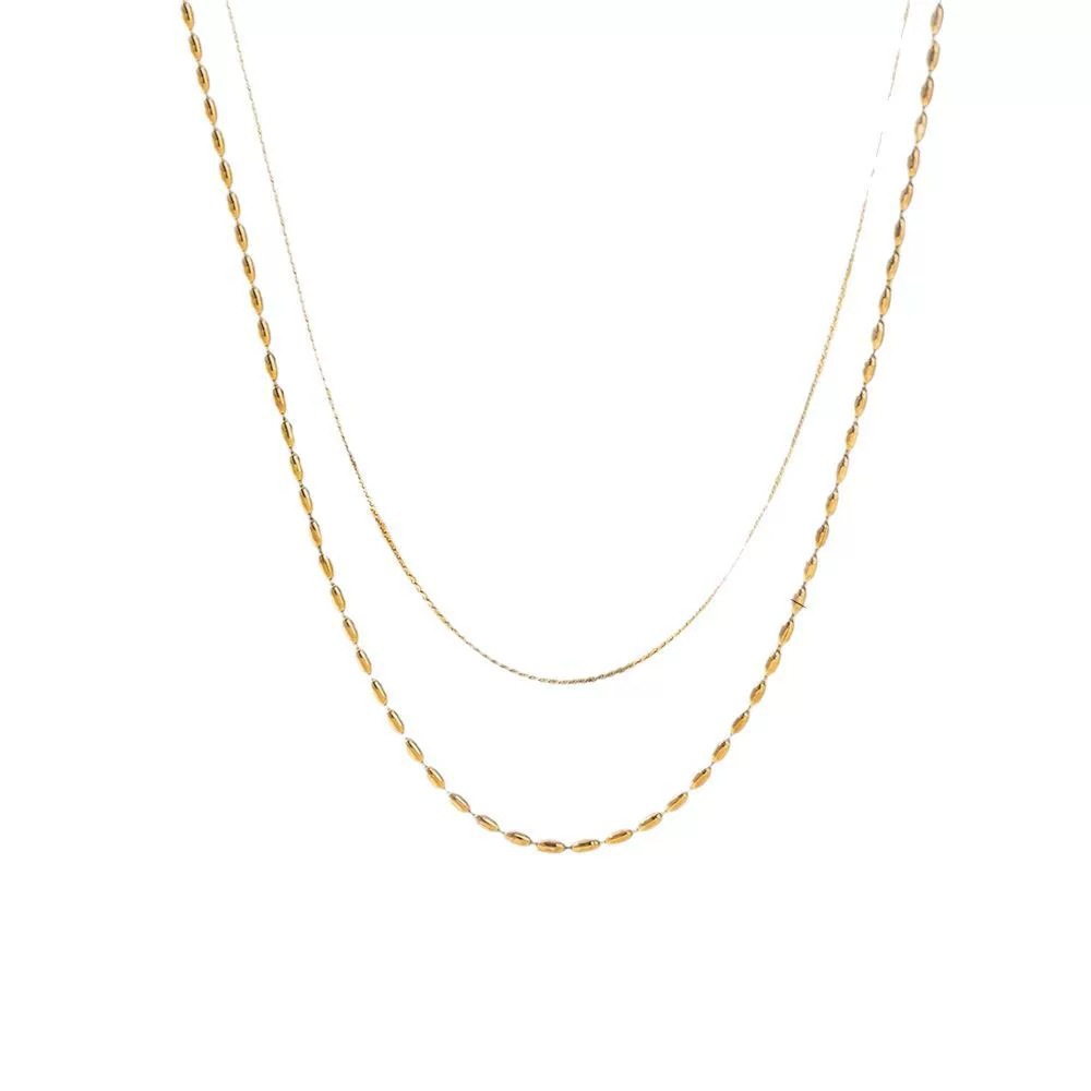 European and American fashion ins simple niche design rice grain chain personality stainless steel plated 18K gold multi-layer necklace women's wholesale