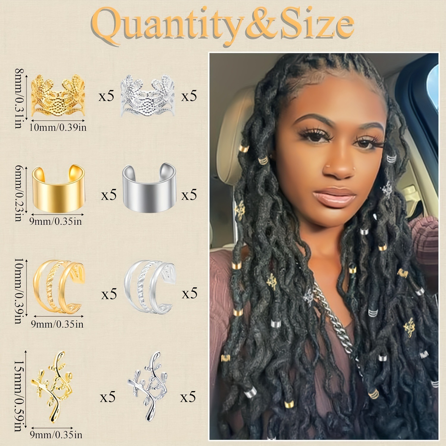 40pcs gold and silver two-tone braid hair accessories alloy dreadlock accessories metal braid hair clips European and American cross-border wholesale