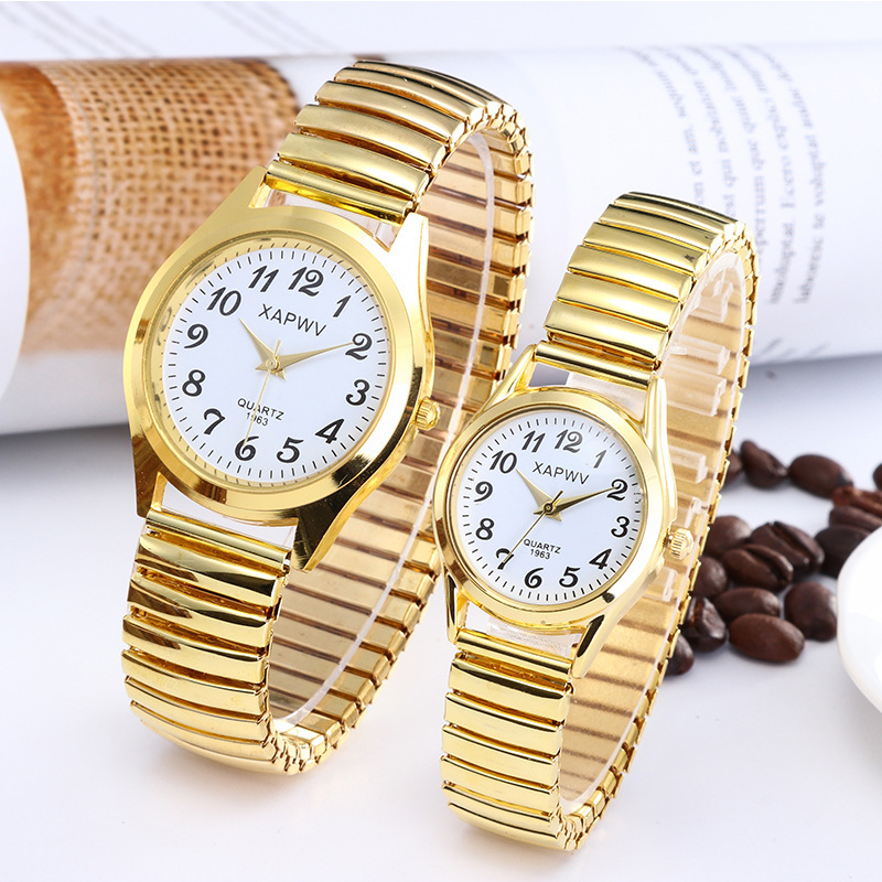 Elastic elastic band quartz couple fashion watch for middle-aged and elderly people, dial hands, number face, men's watch, women's watch