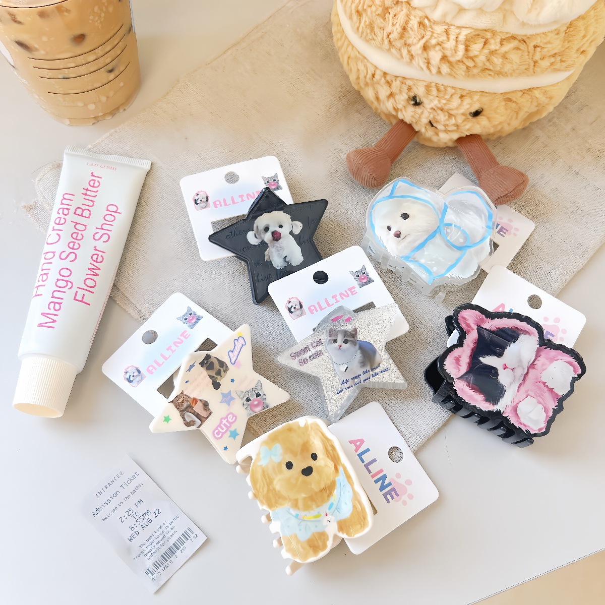 Alline Korean-style cat golden retriever retro cartoon claw clip shiny star bow tie sweet hair accessory