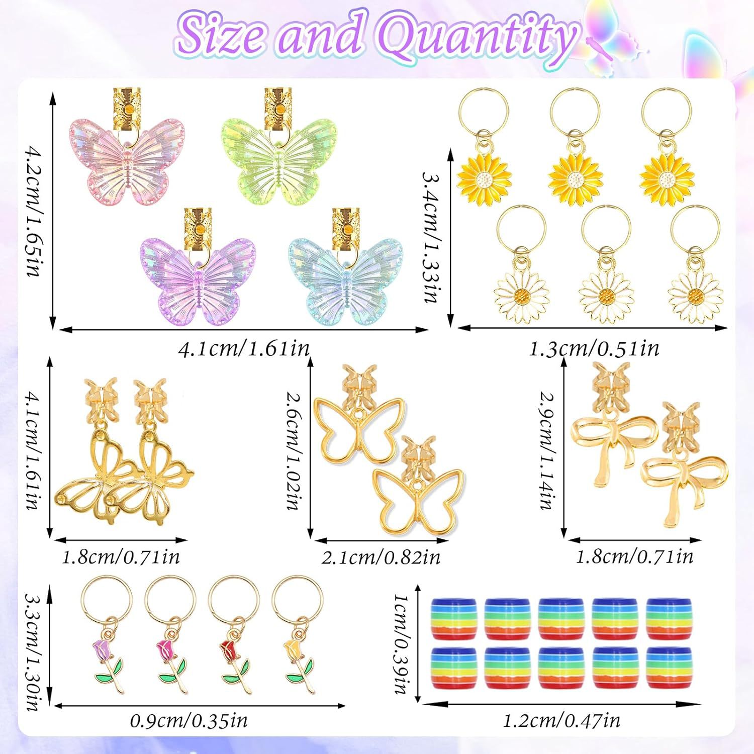 Oil-preserving color butterfly pendant macaron color dreadlock accessory daisy flower pendant hair ring clip fake hair extension tool
