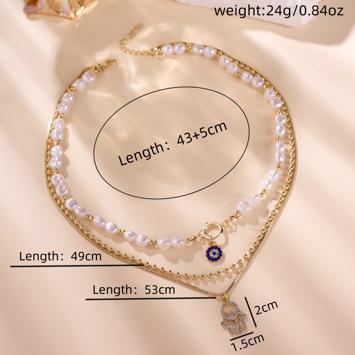 Cross border hot selling 2025 new European and American exaggerated diamond inlaid multi-layer necklace women's pearl eye pendant chain set