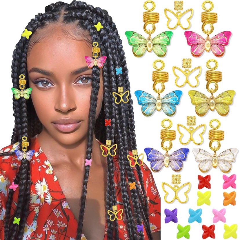 Oil-preserving color butterfly pendant macaron color dreadlock accessory daisy flower pendant hair ring clip fake hair extension tool