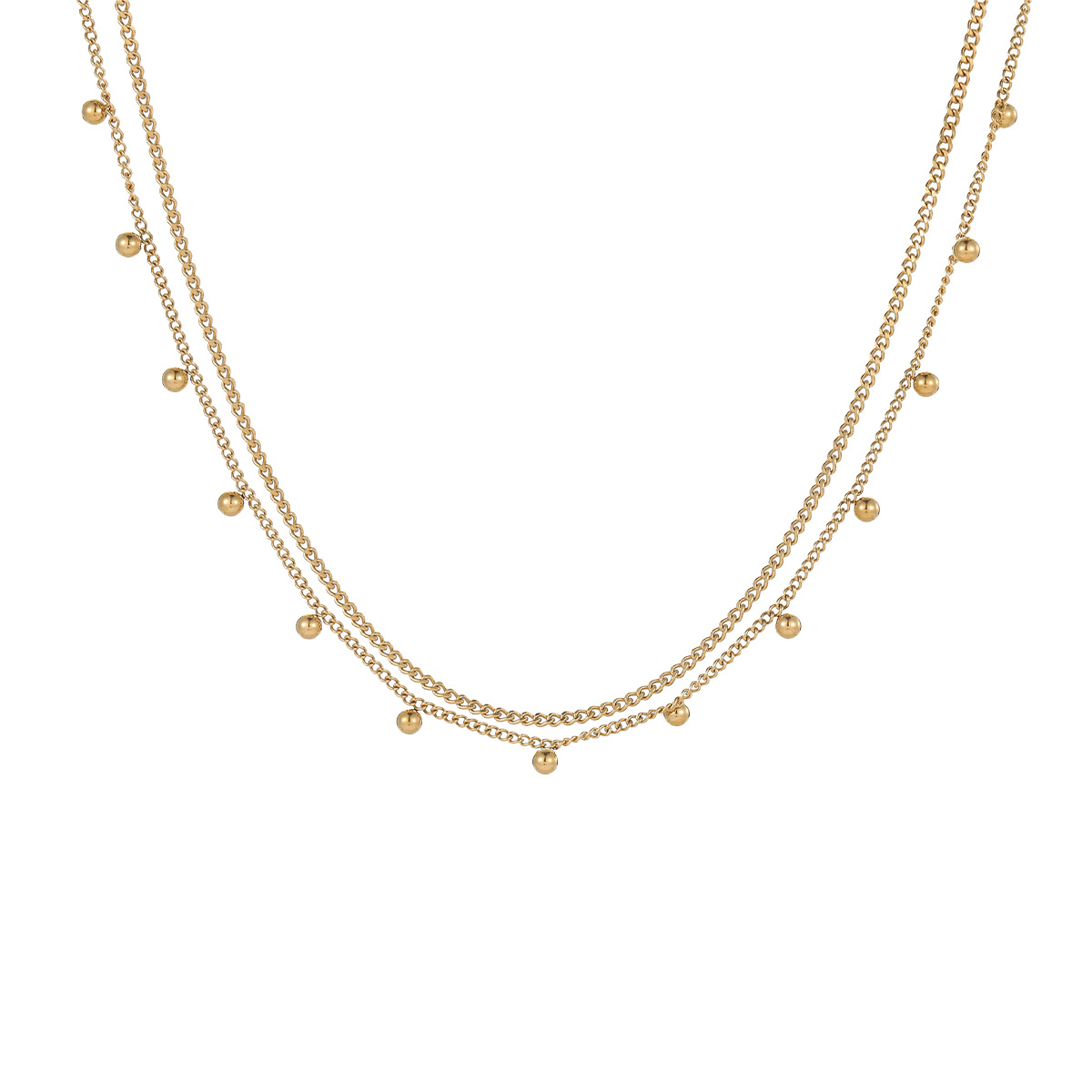 Cross border hot selling multi-layer gold round bead stainless steel necklace in Europe and America, retro fashion layered gold necklace wholesale for women