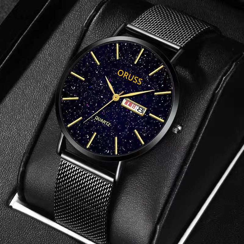 Gentleman Starry Sky Movement Watch Men's Watch Genuine Quartz Waterproof Calendar High end Handsome Fashion New