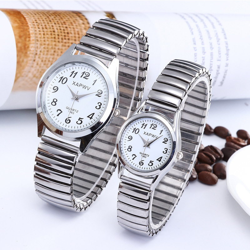 Elastic elastic band quartz couple fashion watch for middle-aged and elderly people, dial hands, number face, men's watch, women's watch
